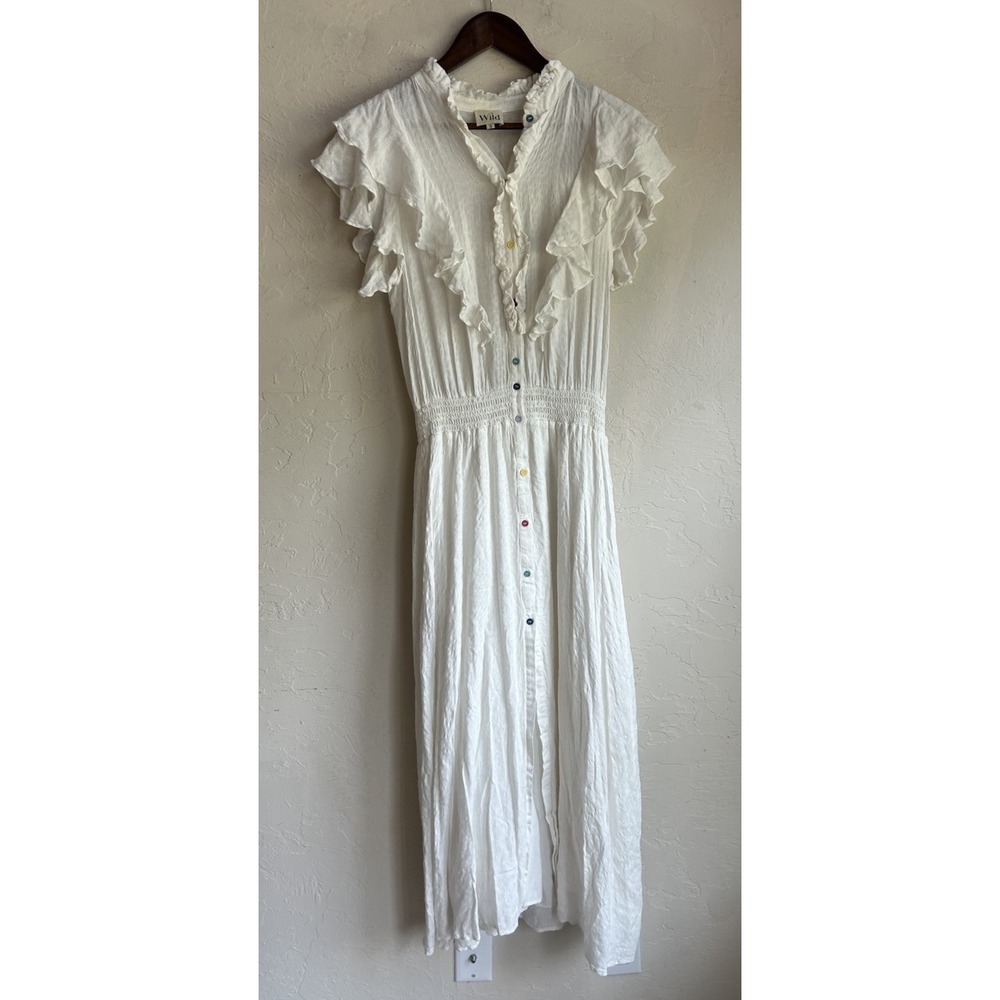 Cream Ruffled Button-Front Midi Dress - Picture 3 of 11